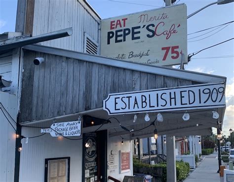 Pepes key west - Pepe’s Shot Glasses $ 6.50; Key West Salt Scrubs $ 20.95; Pepe’s Original Hot Sauce $ 9.95; Cart. Customer Favorites. Pepe the Key West Rooster Children's Book $ 14.95; Pepe's Ladies Tank $ 26.95; Pepe's Building Sign $ 23.00; Pepe's Door Sign $ 23.00 – $ 40.00; Pepe's Merita Sign $ 23.00 – $ 40.00; Shop Categories. All Pepe's Cafe Items;
